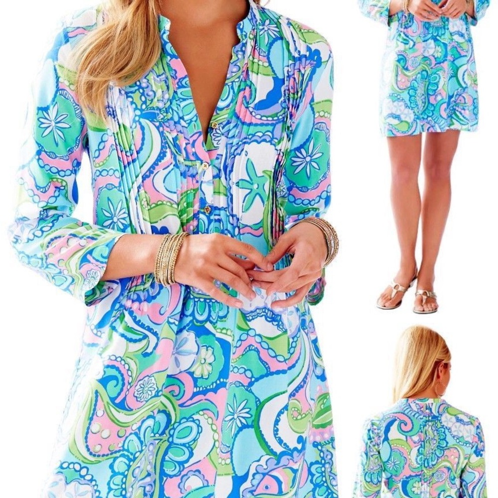 Lilly Pulitzer Blue and Green Mini Dress Vibrant Resort Wear